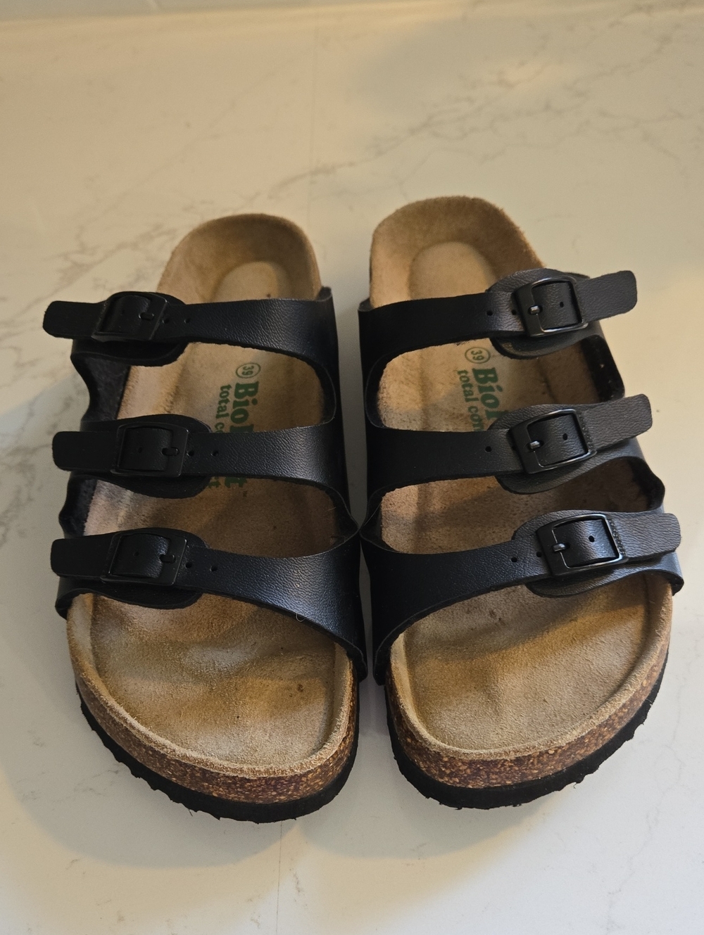 Women's Triple-Strap BioFeet Adjustable Black Sandals